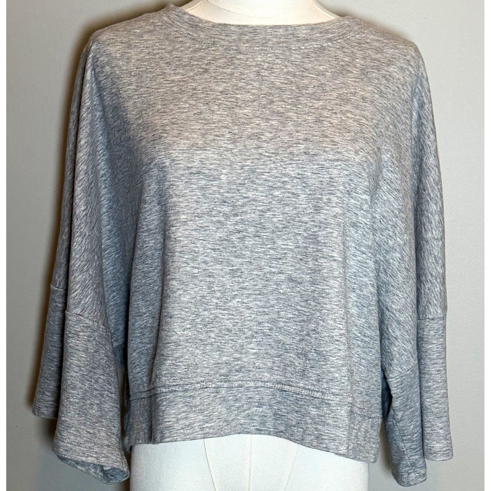 LOVE by GAP Gray Cropped Knit Cotton Crew Neck 3/4 Dolman Sleeve Top Women L EUC